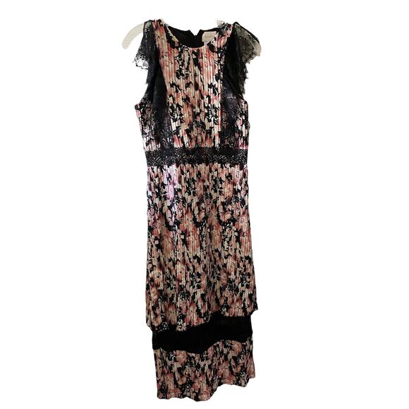 Anthropologie Dresses & Skirts - New FOXIEDOX Jasmine Lace Trim Pleated Floral Midi Dress Womens XS